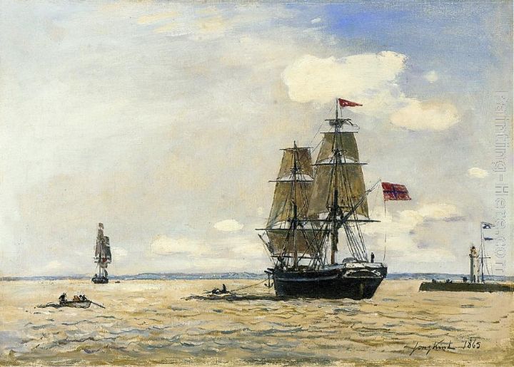 Norwegian Naval Ship Leaving the Port of Honfleur painting - Johan Barthold Jongkind Norwegian Naval Ship Leaving the Port of Honfleur art painting